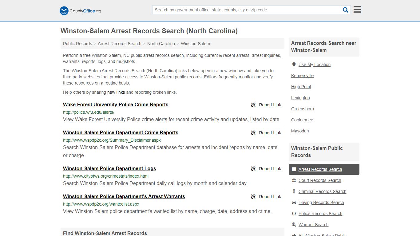 Winston-Salem Arrest Records Search (North Carolina) - County Office
